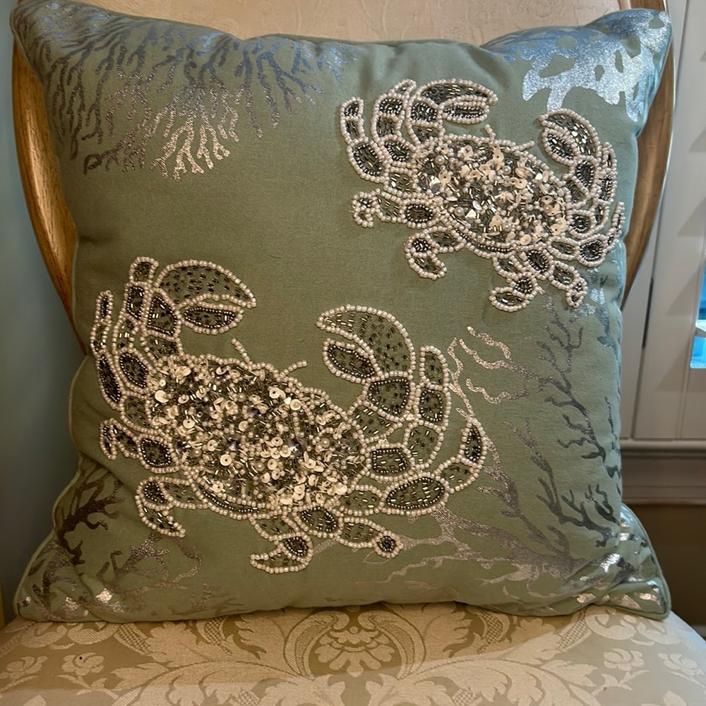 Coastal Collection Beaded Crab Pillow